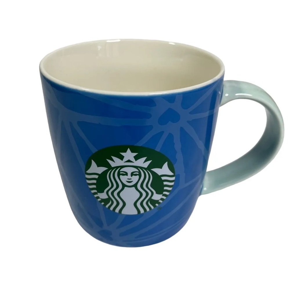 Starbucks Mug Blue 2022 Siren Mermaid Logo Hearts Starburst Design